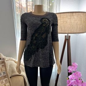 Free People Gray Shirt Size S Small Knit Crochet Cut Out Sweater Top